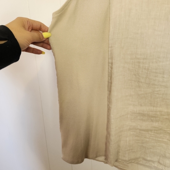 Lungo L'Arno Linen Beaded Shell Tank Top Ribbed Stretch Beige Womens Size 2X - Picture 5 of 8